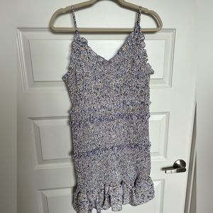 Purple Ruffled and Ruched Floral Dress
